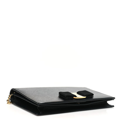 Salvatore Ferragamo Hammered Calfskin Vara Wallet On Chain Black 3 of 10
