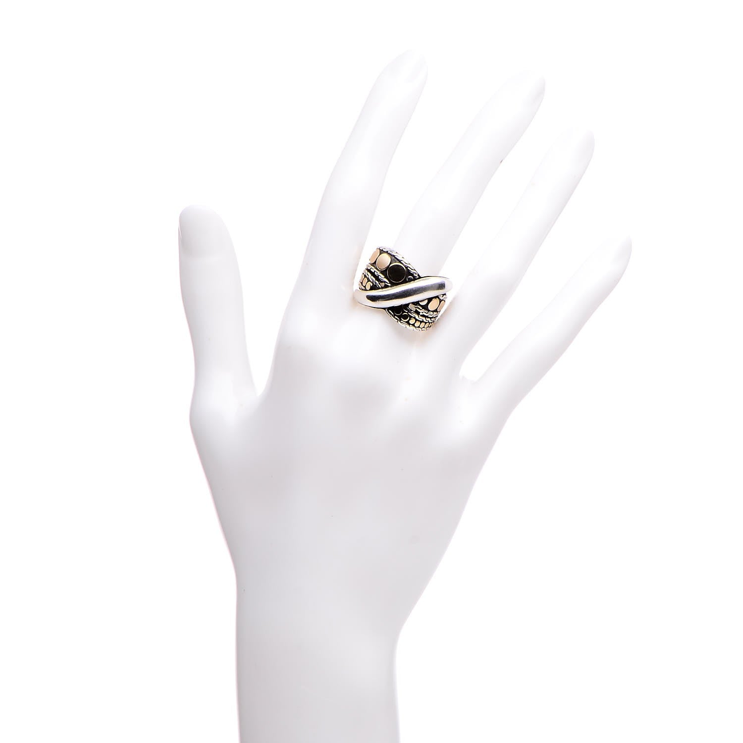 John Hardy Sterling Silver 18K Yellow Gold Dot Menari Twist Ring 55.7 7.5 2 of 6