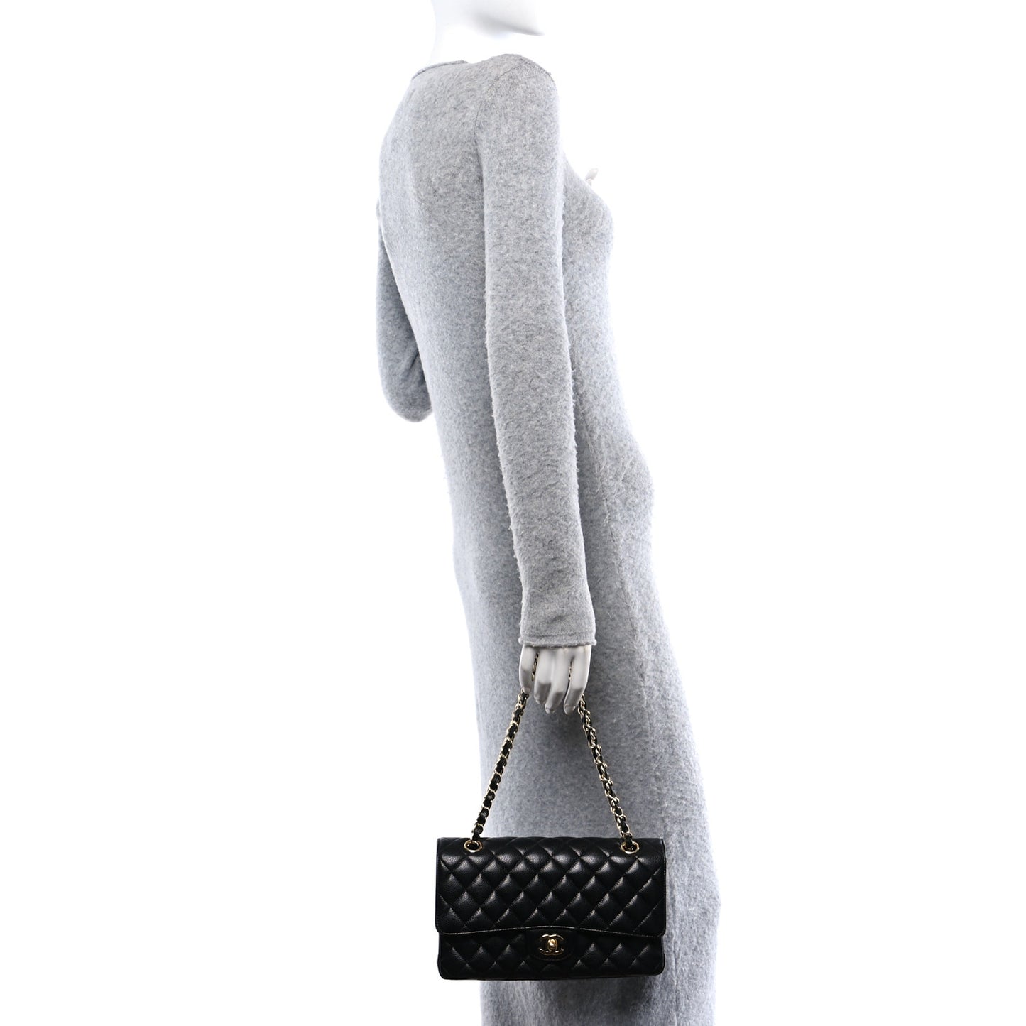 Caviar Quilted Medium Double Flap Black