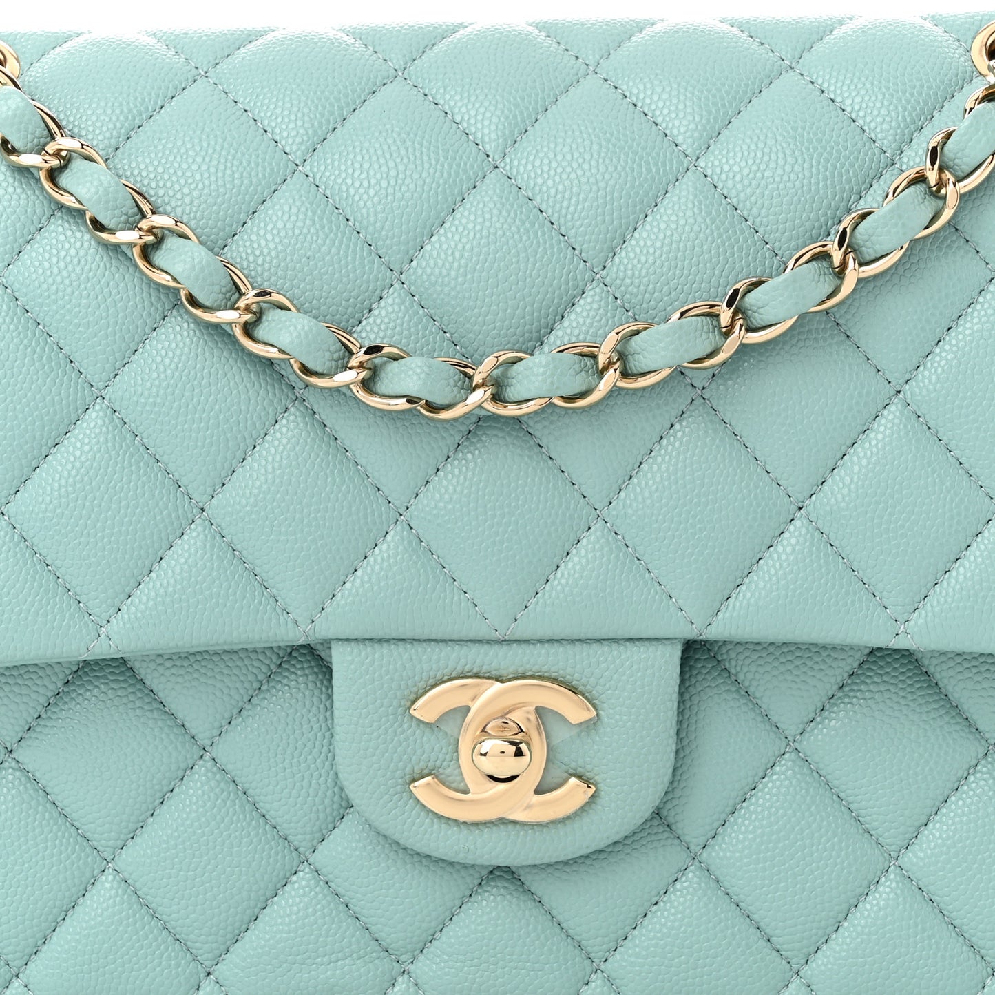 Caviar Quilted Medium Double Flap Light Blue