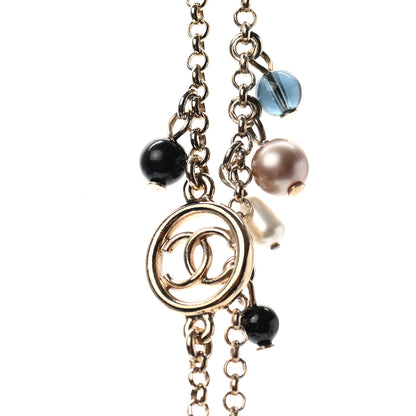 Chanel Resin Bead Pearl CC Necklace Blue Black Gold 4 of 5