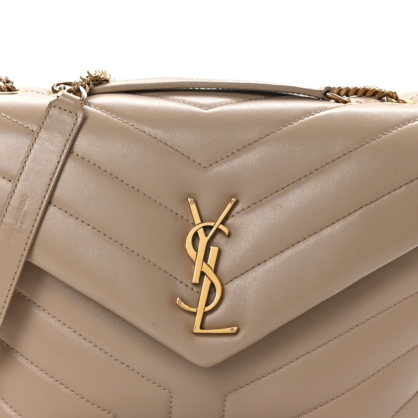 Calfskin Y Quilted Monogram Small Loulou Chain Satchel Dark Beige