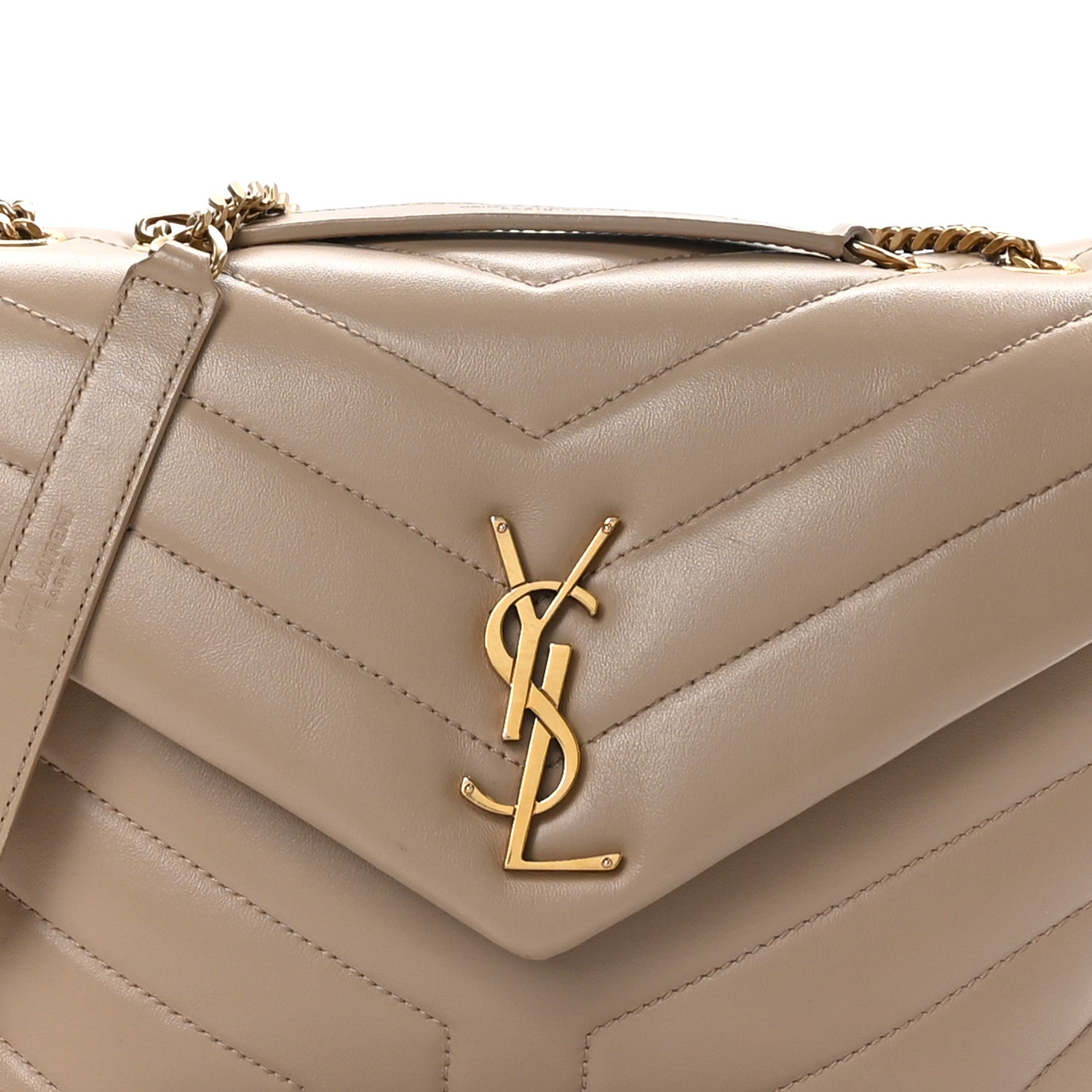 Saint Laurent Calfskin Y Quilted Monogram Small Loulou Chain Satchel Dark Beige 9 of 11