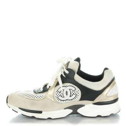Chanel Suede Calfskin CC Sneakers 39 White Black Gold 1 of 6