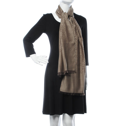 Gucci Wool Silk GG Monogram GGNat Scarf Rope Dark Brown 2 of 5