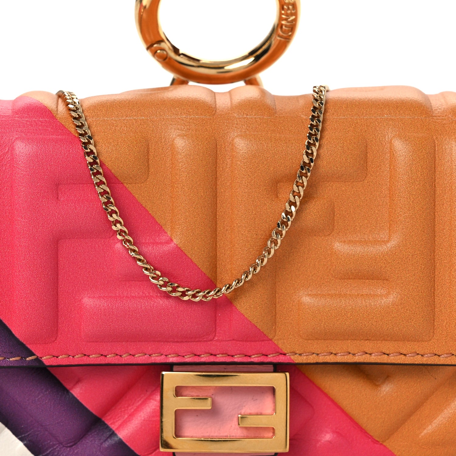 Fendi Nappa FF Embossed Line Print Nano Baguette Charm White Multicolor 8 of 12