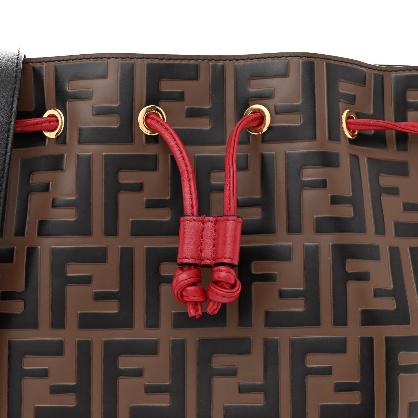 Vitello Grace F is Fendi Bi-Color FF 1974 Embossed Grande Mon Tresor Bucket Bag Maya Black Fragola