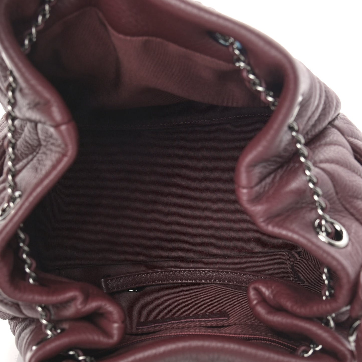 Deerskin Chevron Small CC Chain Bucket Bag Burgundy