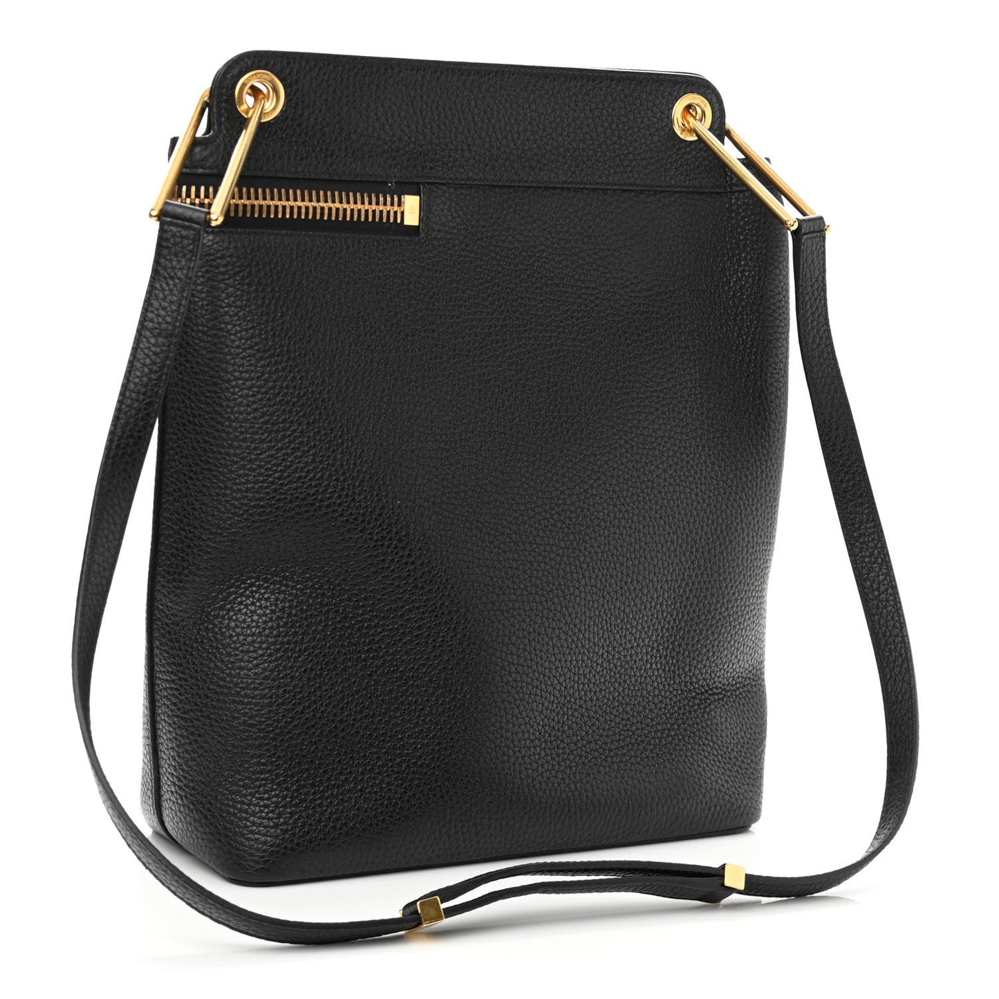 Pebbled Calfskin Zip Shoulder Bag Black