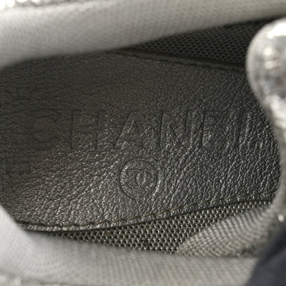 Chanel Metallic Crackled Calfskin CC Sneakers 36 Silver Black Navy 7 of 14