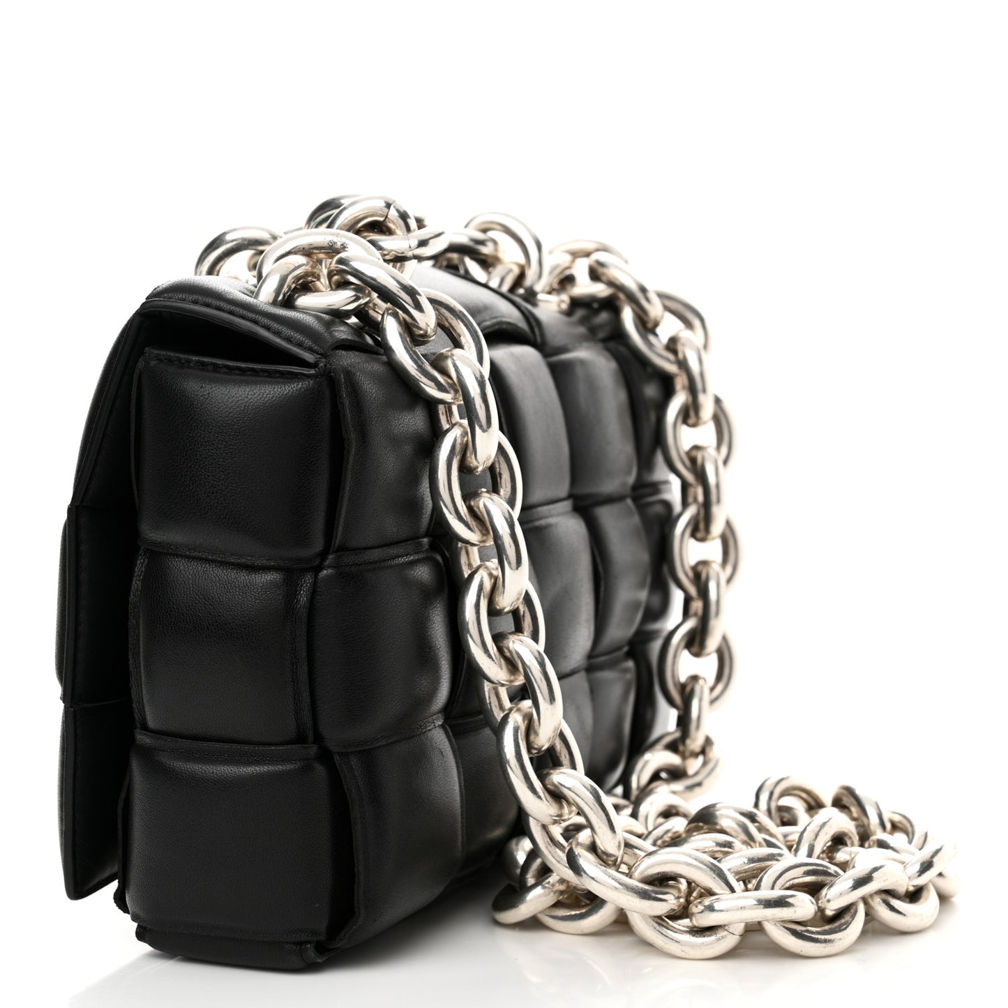 Lambskin Maxi Intreccio Padded Chain Cassette Crossbody Bag Black