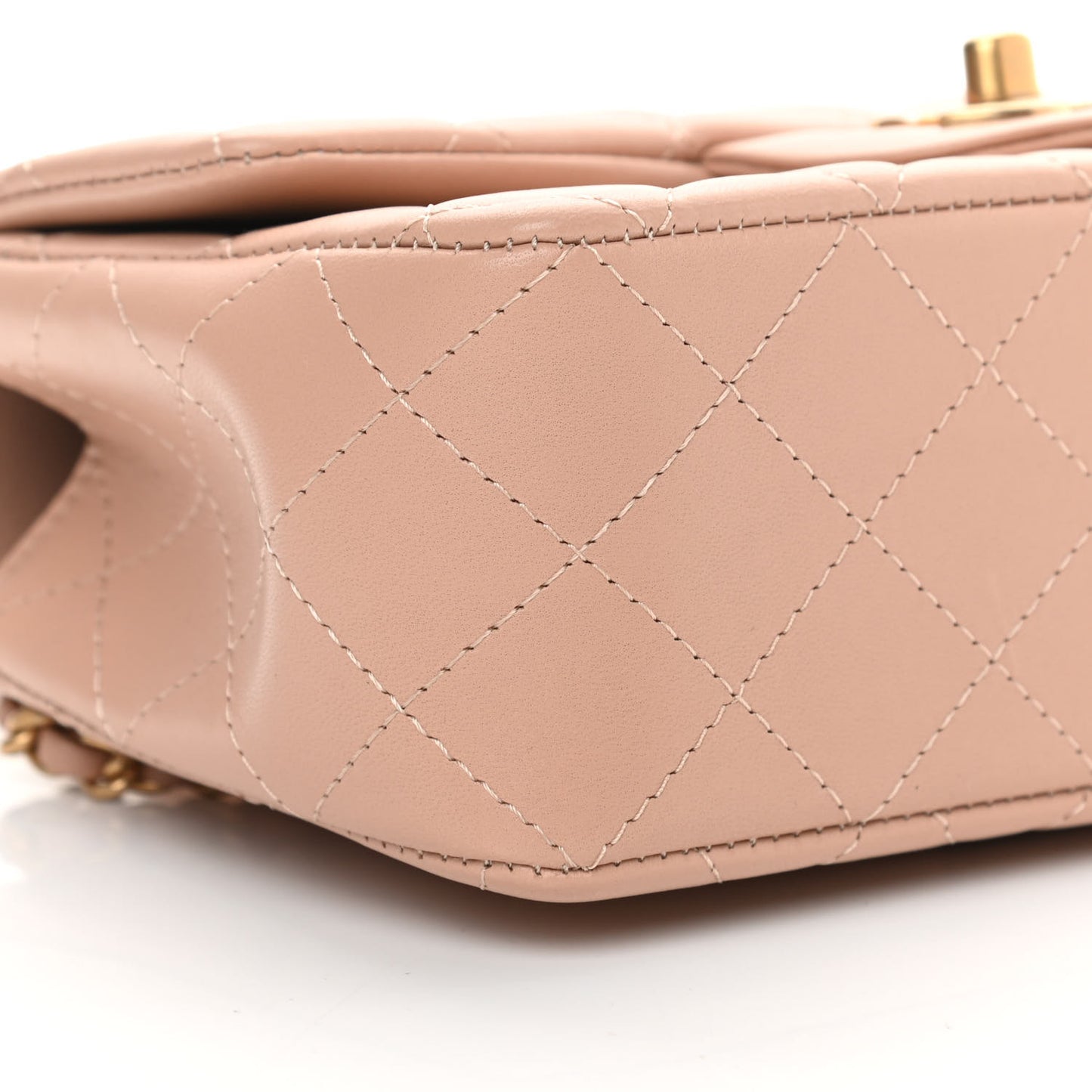 Lambskin Quilted Mini Top Handle Rectangular Flap Beige