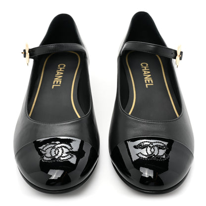 Chanel Lambskin Patent Cap Toe Mary Jane Flats 39.5 Black 2 of 9