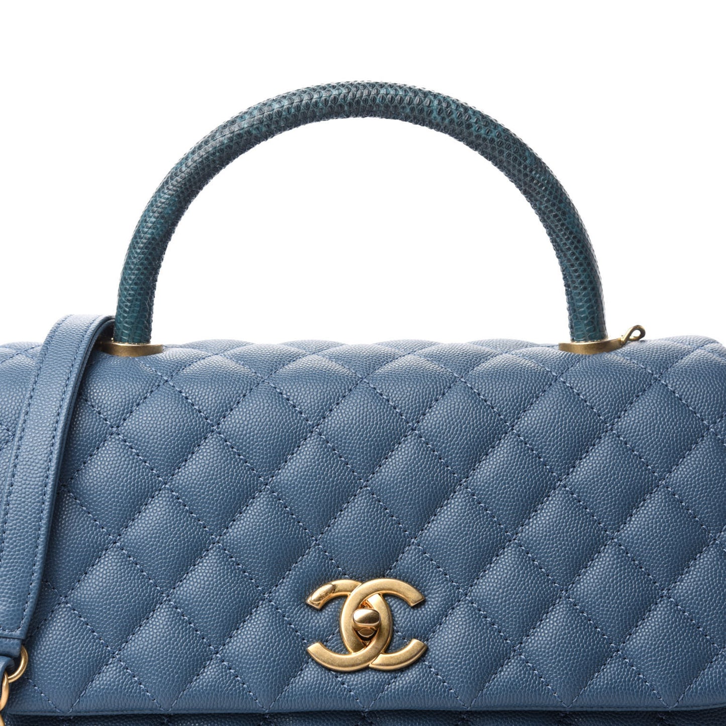 Caviar Lizard Quilted Small Coco Handle Flap Blue