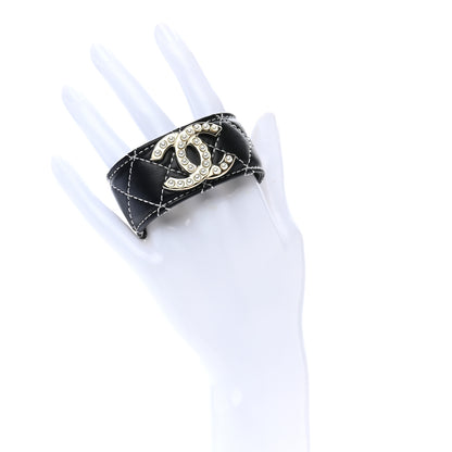 Chanel Lambskin Quilted Pearl CC Cuff Bracelet Black Gold 2 of 5