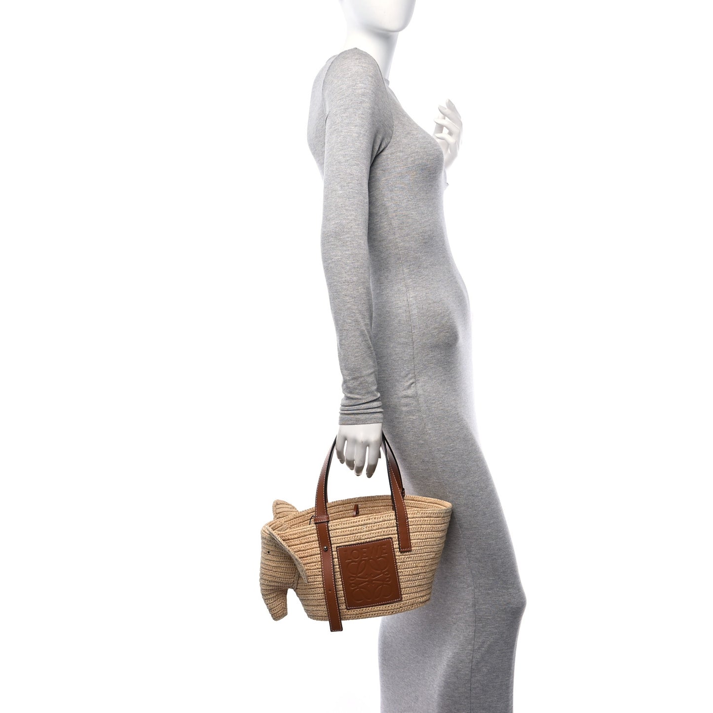 Raffia Small Elephant Basket Tote Bag Natural Tan