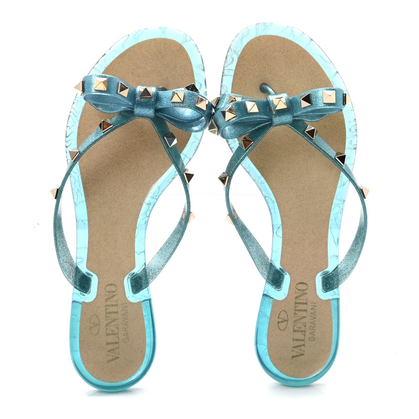 PVC Jelly Glitter Rockstud Bow Thong Sandals 36 Cerulean