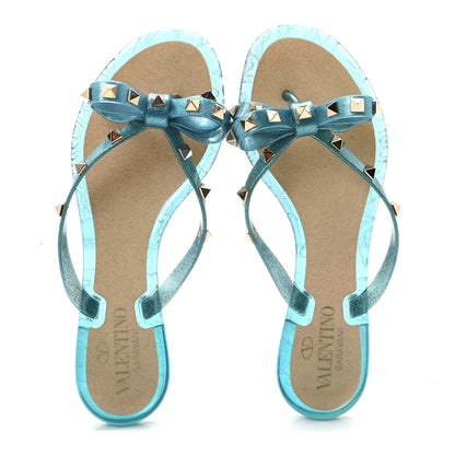 Valentino Garavani PVC Jelly Glitter Rockstud Bow Thong Sandals 36 Cerulean 2 of 8