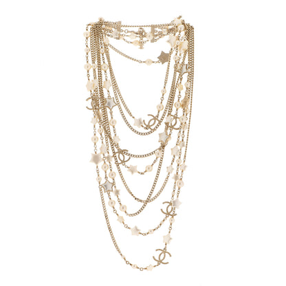 Chanel Metal Resin Pearl Star CC Multi Strand Necklace Gold 3 of 6