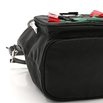 Prada Re-Nylon Saffiano Roses Duet Bucket Crossbody Bag Black 10 of 11