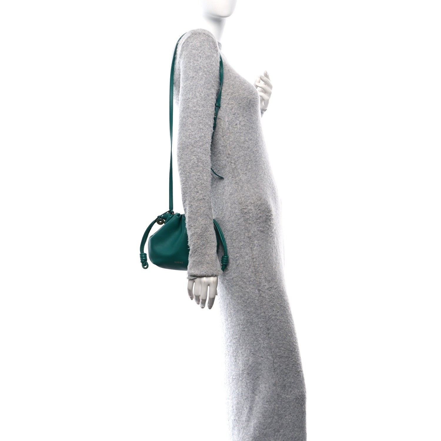 Loewe Mellow Nappa Lambskin Jade Mini Flamenco Knot Clutch Emerald Green 2 of 12