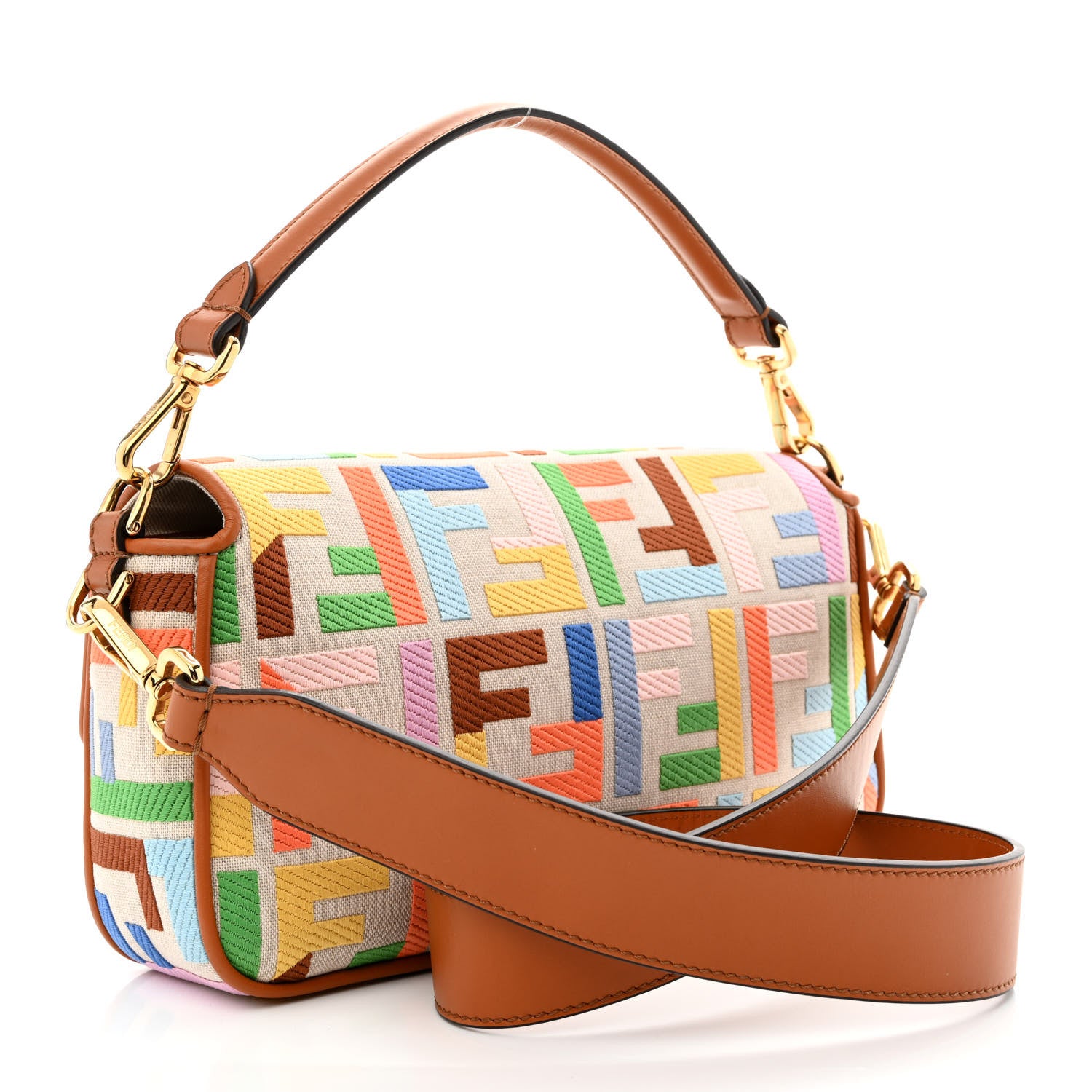 Fendi Kuban Canvas Vitello King FF Embroidered Baguette Grezzo Multicolor 3 of 11