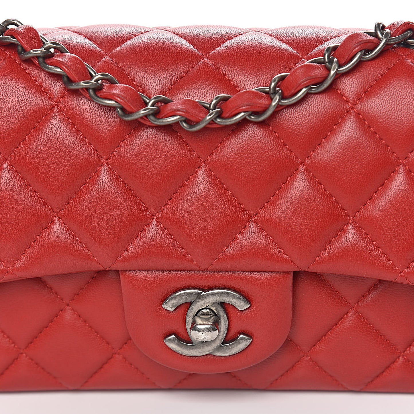 Lambskin Quilted Mini Rectangular Flap Red