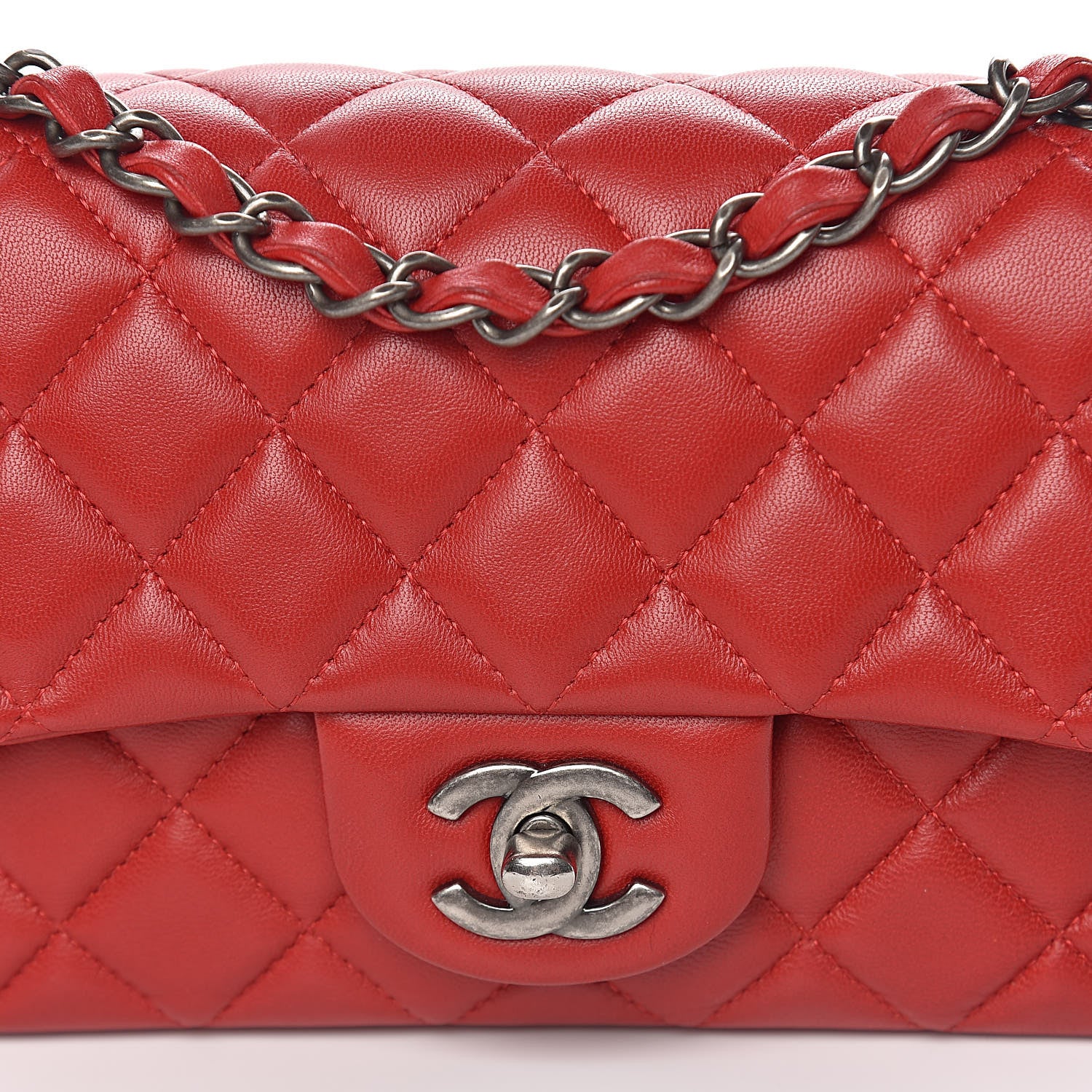 Chanel Lambskin Quilted Mini Rectangular Flap Red 9 of 14