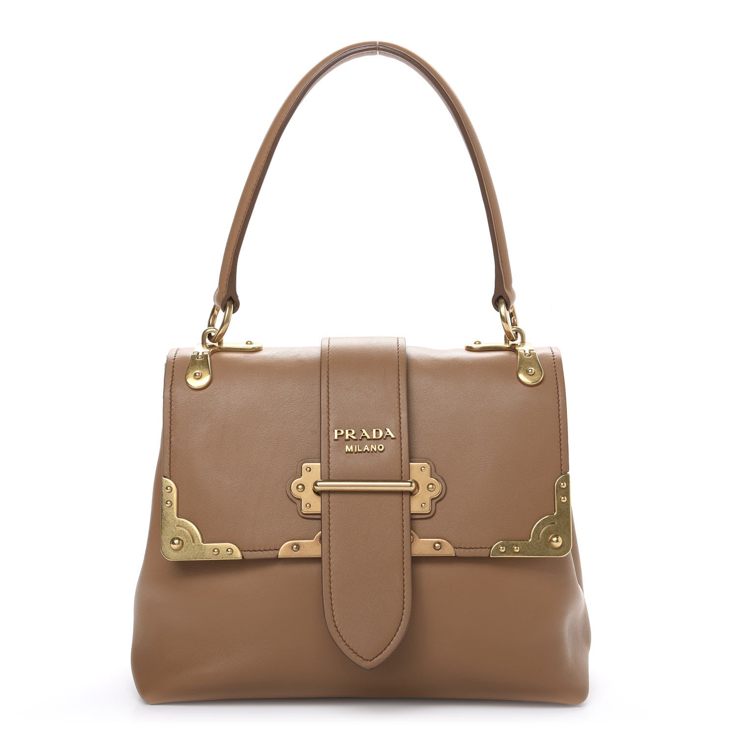 Prada City Calfskin Cahier Top Handle Bag Caramel 1 of 12