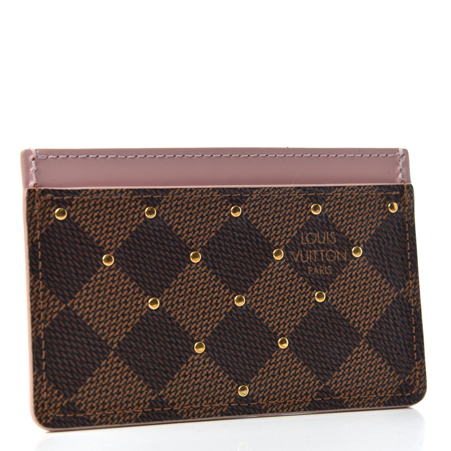 Damier Ebene Studded Card Holder Rose Ballerine