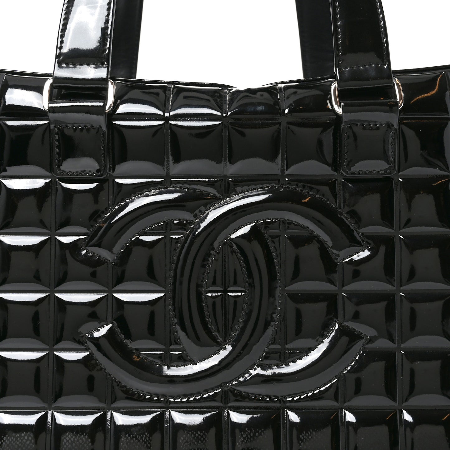 Patent Quilted Chocolate Bar Bowler Black