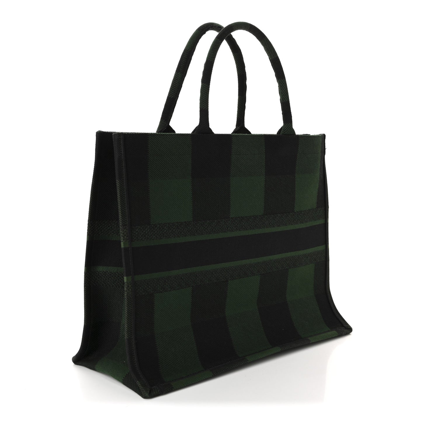 Canvas Embroidered Checkered Book Tote Black Green