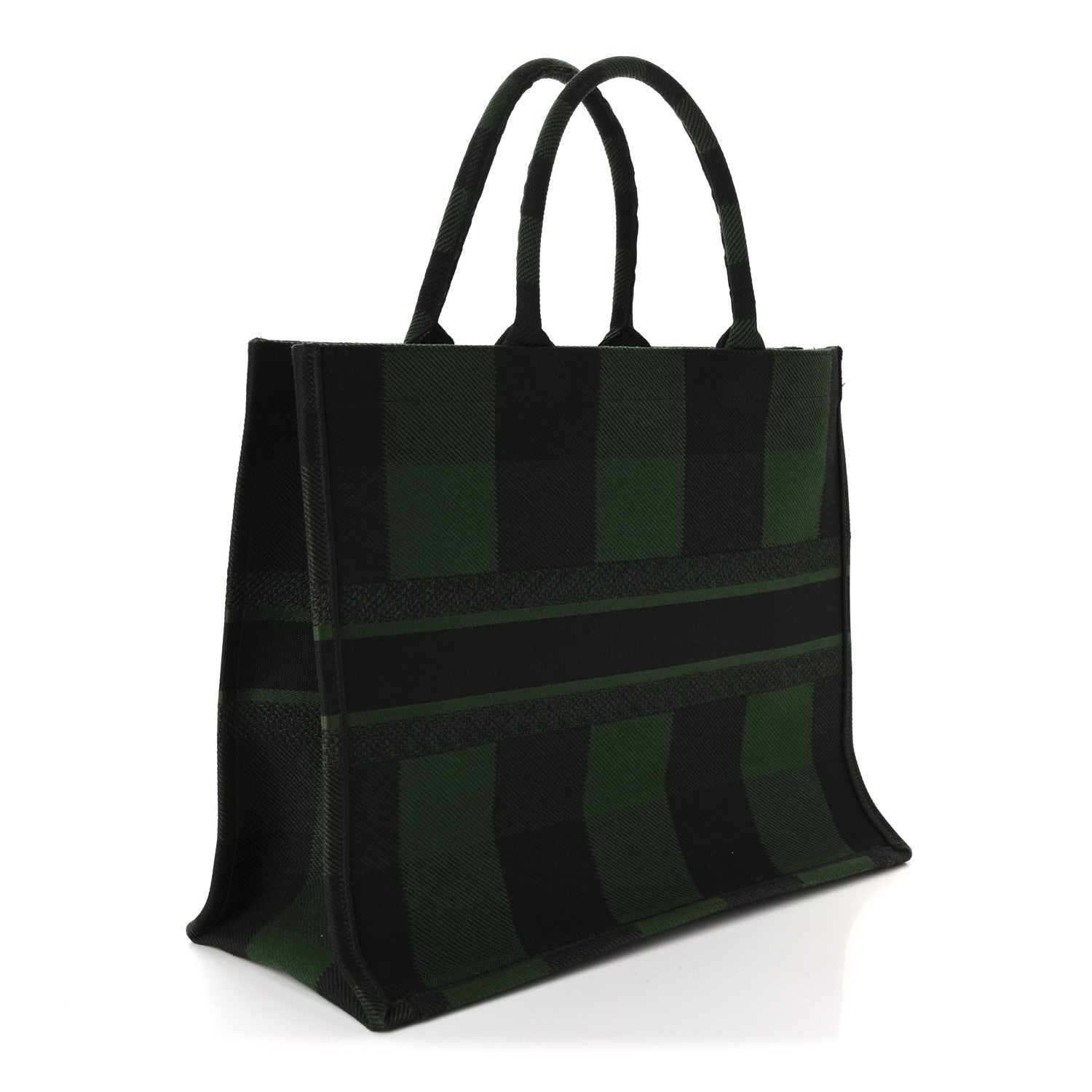 Christian Dior Canvas Embroidered Checkered Book Tote Black Green 3 of 10