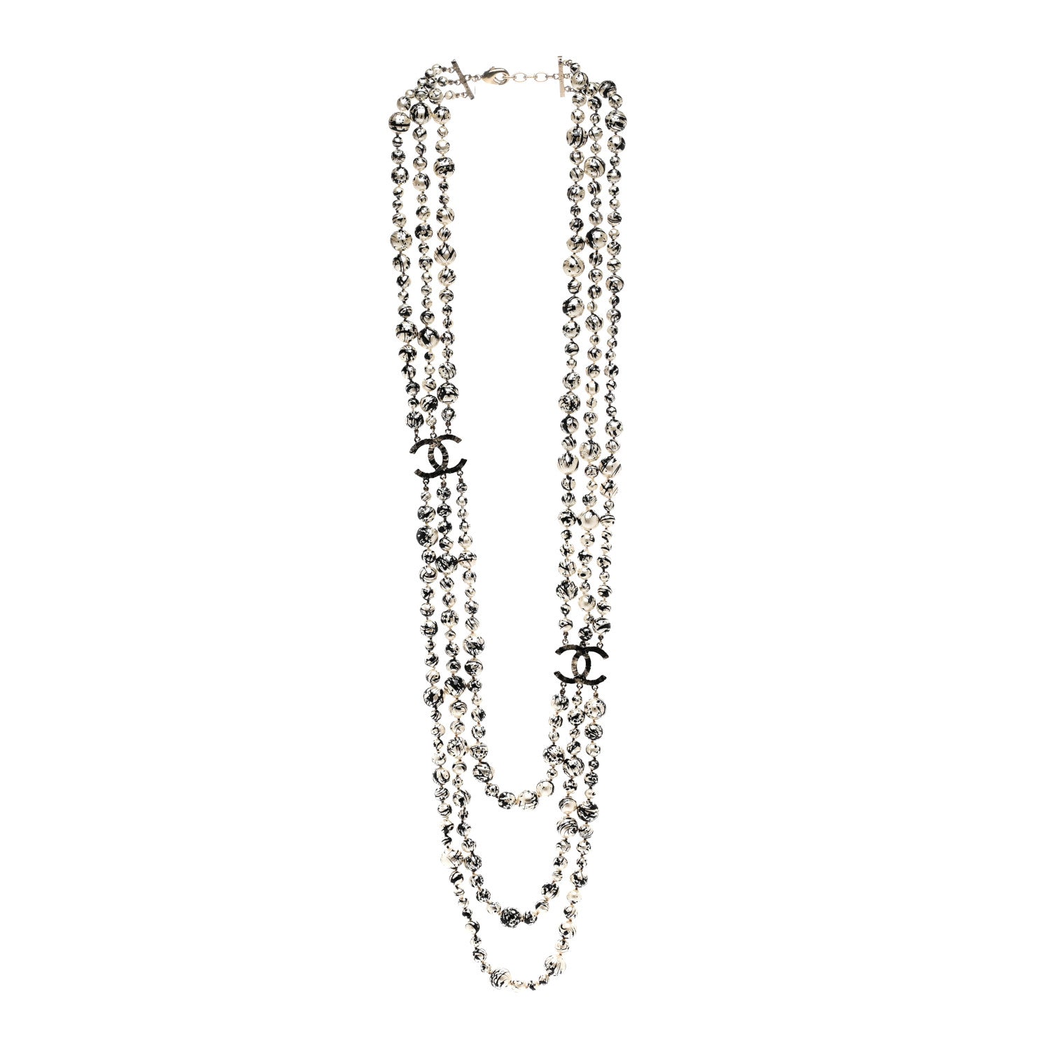 Chanel Pearl CC Graffiti 3 Strand Long Necklace Black Gold 3 of 5