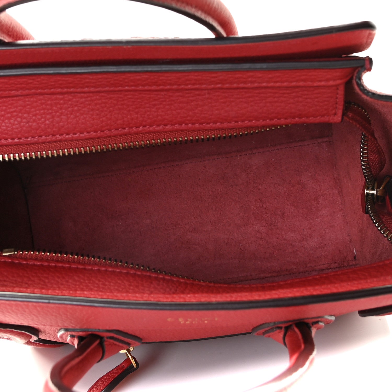 Celine Drummed Calfskin Nano Luggage Red 8 of 9