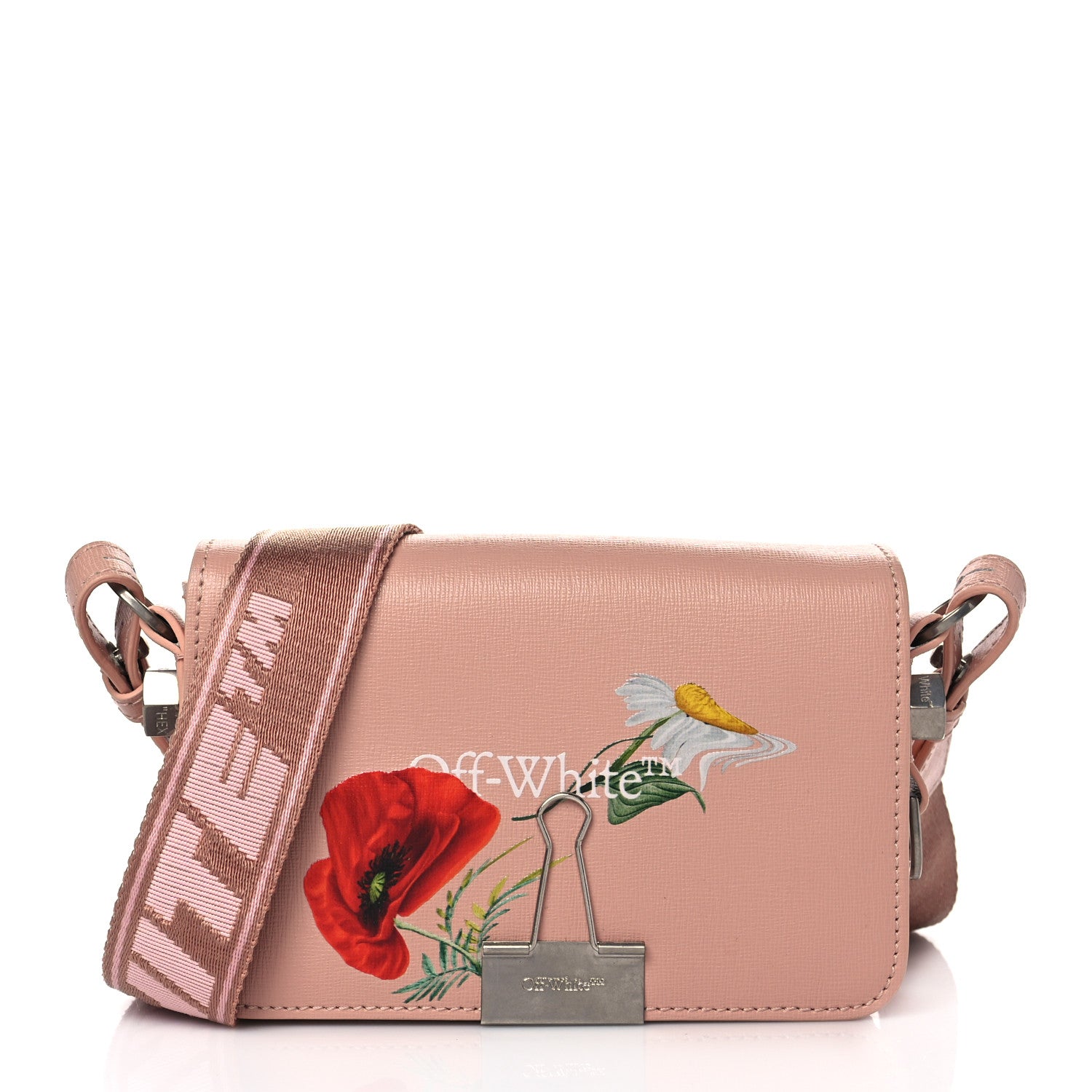 Off-White Saffiano Floral Printed Mini Diag Binder Clip Bag Pink Multicolor 1 of 10