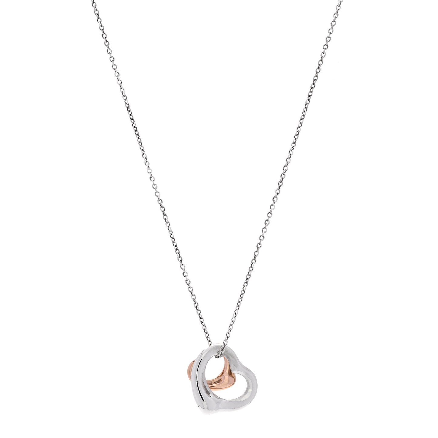 Sterling Silver 18K Rose Gold Elsa Peretti Double Open Heart Pendant Necklace