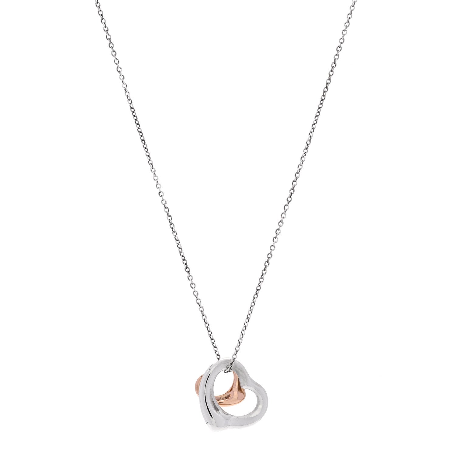 Tiffany Sterling Silver 18K Rose Gold Elsa Peretti Double Open Heart Pendant Necklace 1 of 5