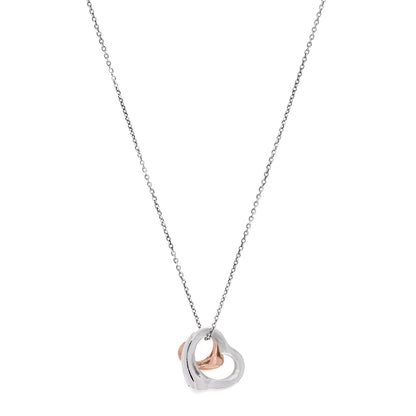 Tiffany Sterling Silver 18K Rose Gold Elsa Peretti Double Open Heart Pendant Necklace 1 of 5