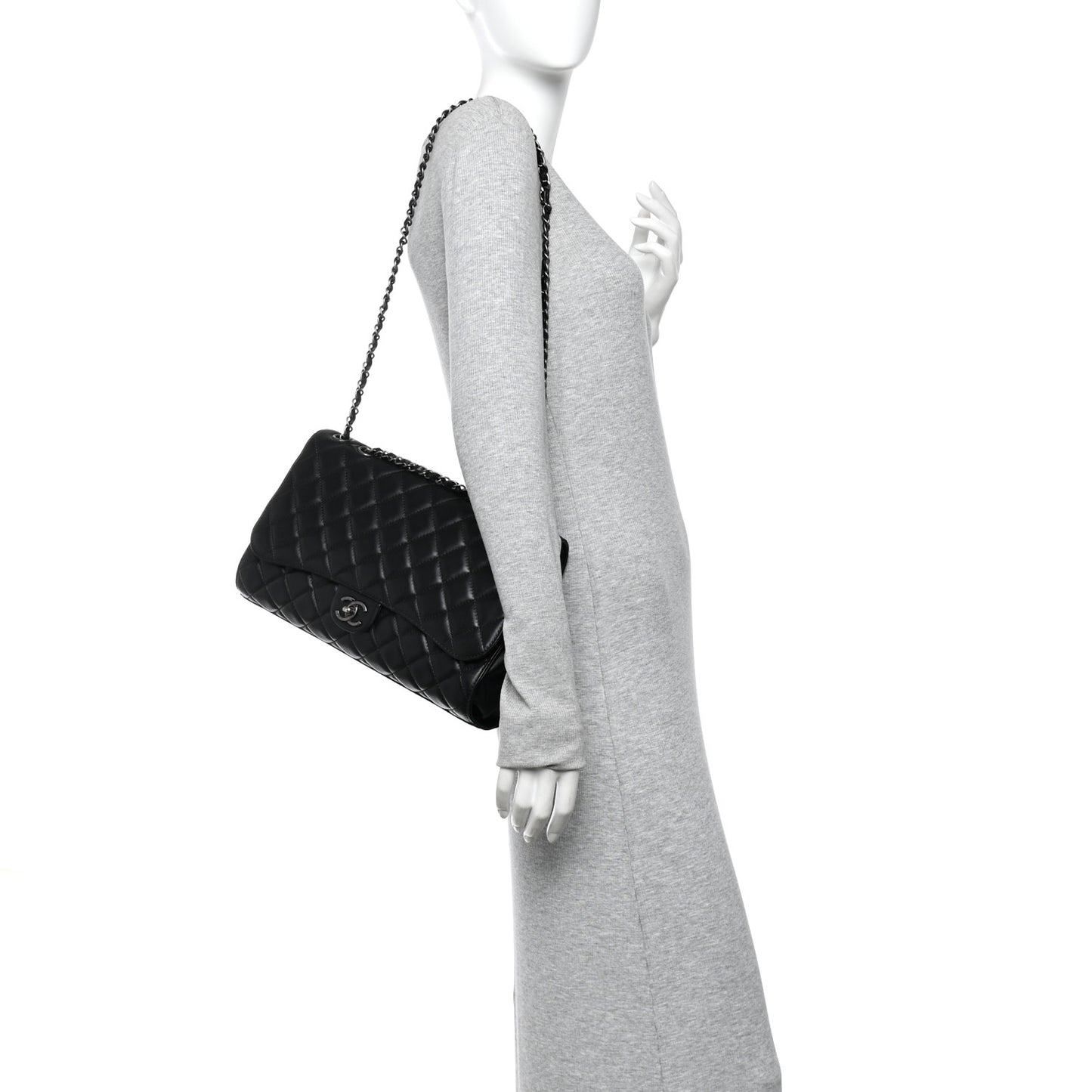 Lambskin Quilted Jumbo Grocery By Chanel Drawstring Shopping Bag Black