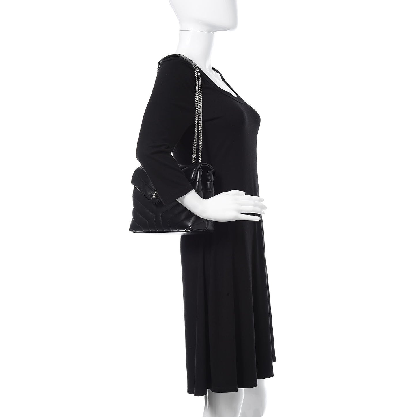 Calfskin Y Quilted Monogram Small Loulou Chain Satchel Black