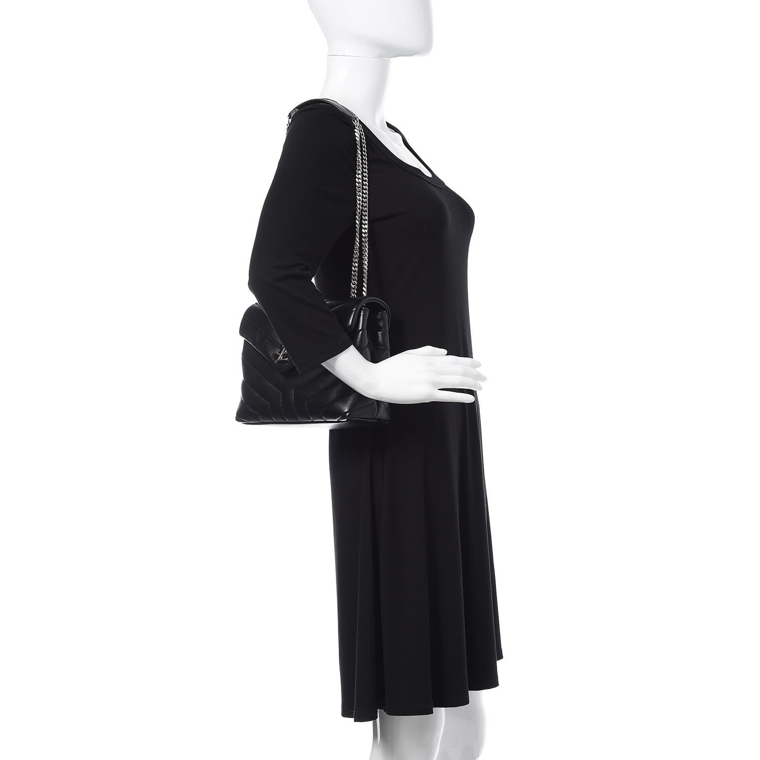 Saint Laurent Calfskin Y Quilted Monogram Small Loulou Chain Satchel Black 2 of 11