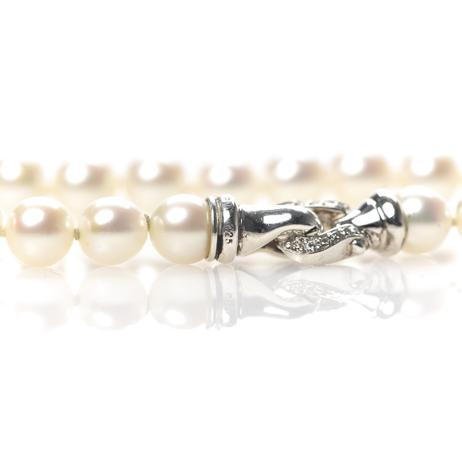 David Yurman Sterling Silver Diamond Pearl 6-6.5mm Buckle Necklace 6 of 6