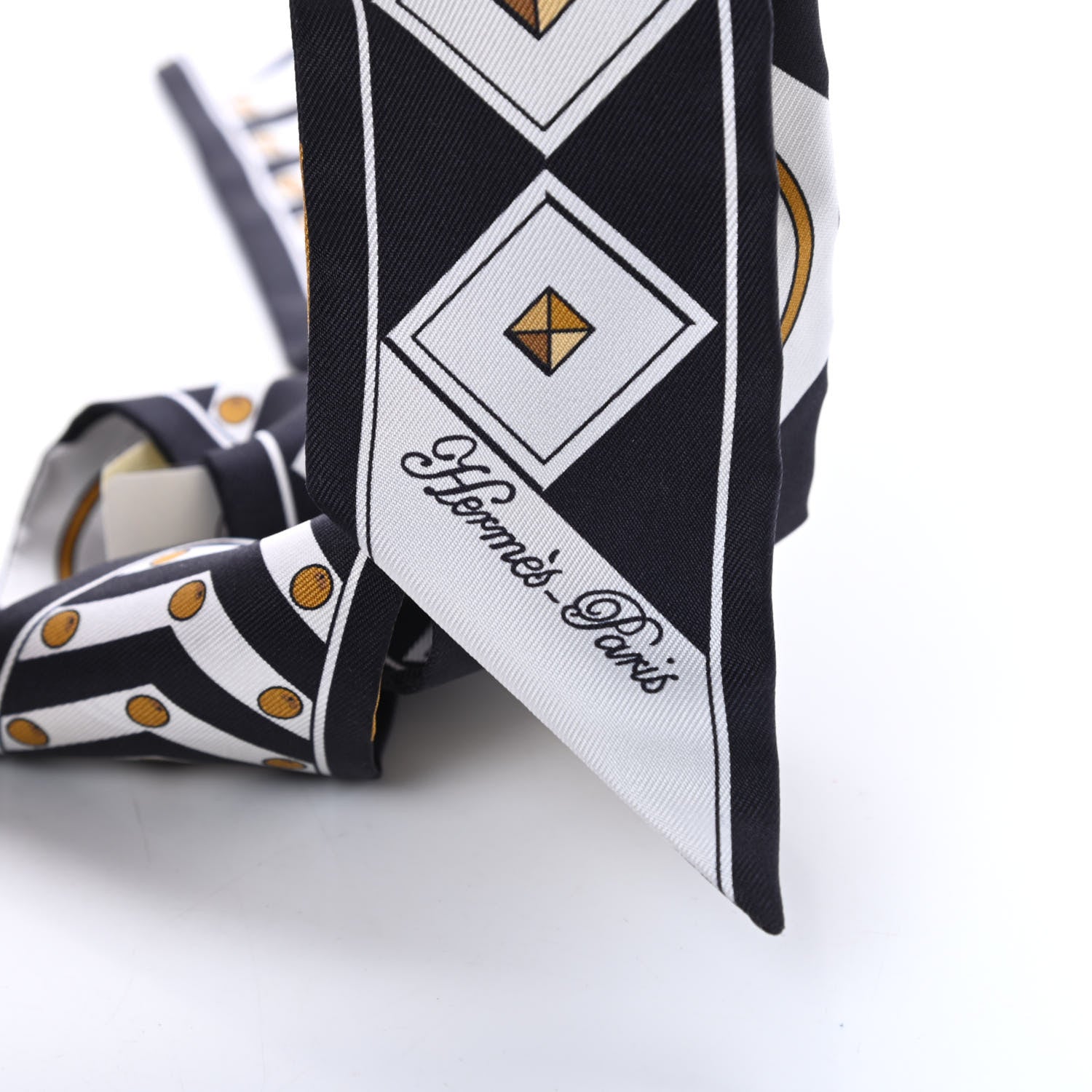 Hermes Silk Colliers Et Chiens Twilly Black Gold White 3 of 5