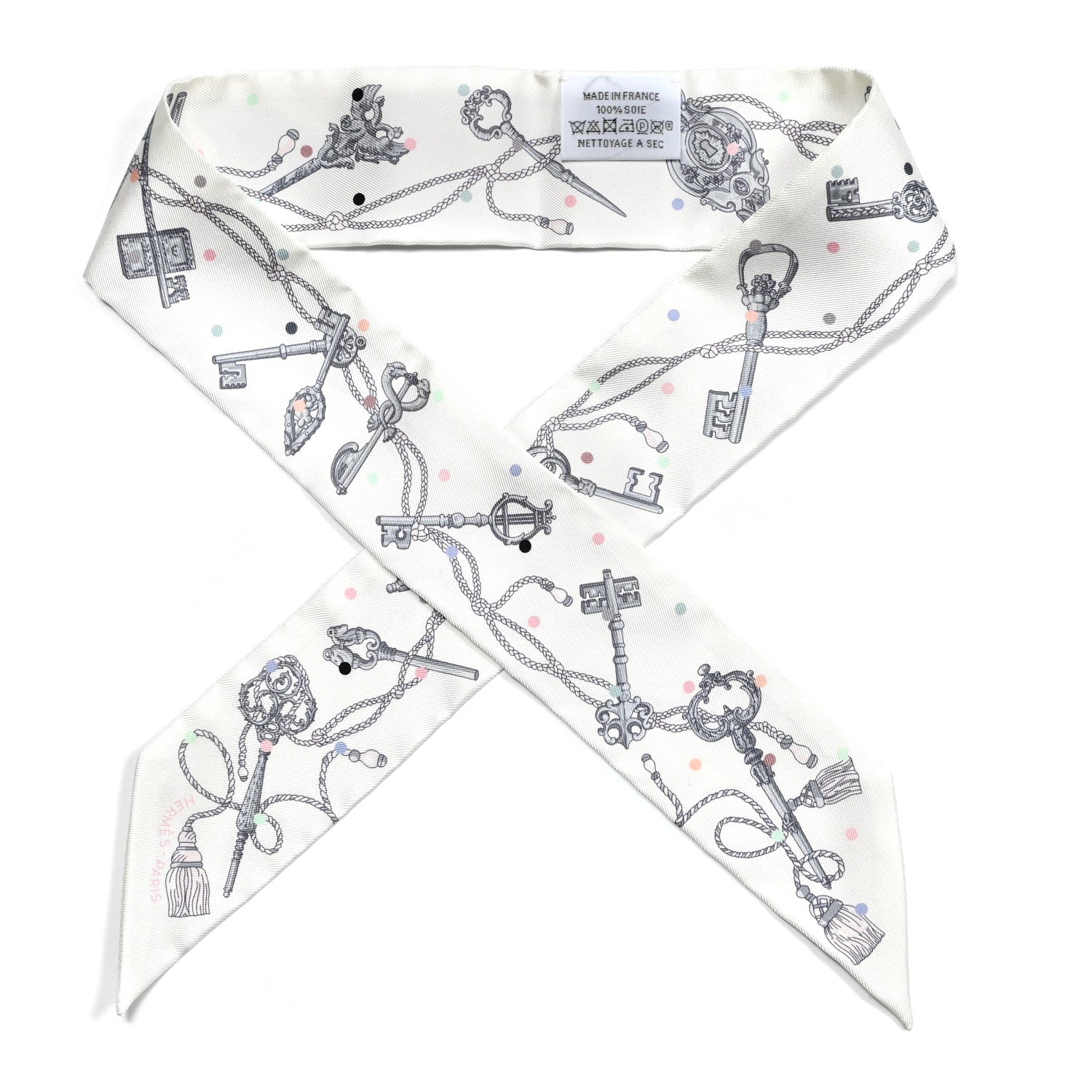 Hermes Silk Les Cles A Pois Twilly White Gris Acier 1 of 4