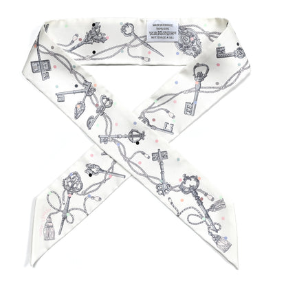 Hermes Silk Les Cles A Pois Twilly White Gris Acier 1 of 4