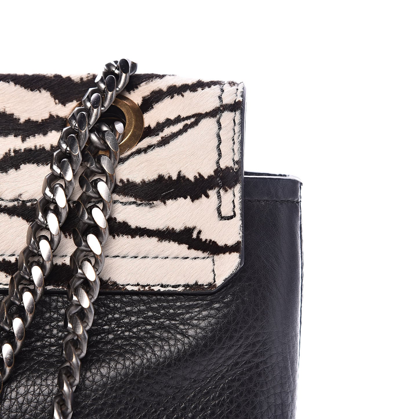 Pony Hair Calfskin Zebra Print Medium Happy Shoulder Bag Black White