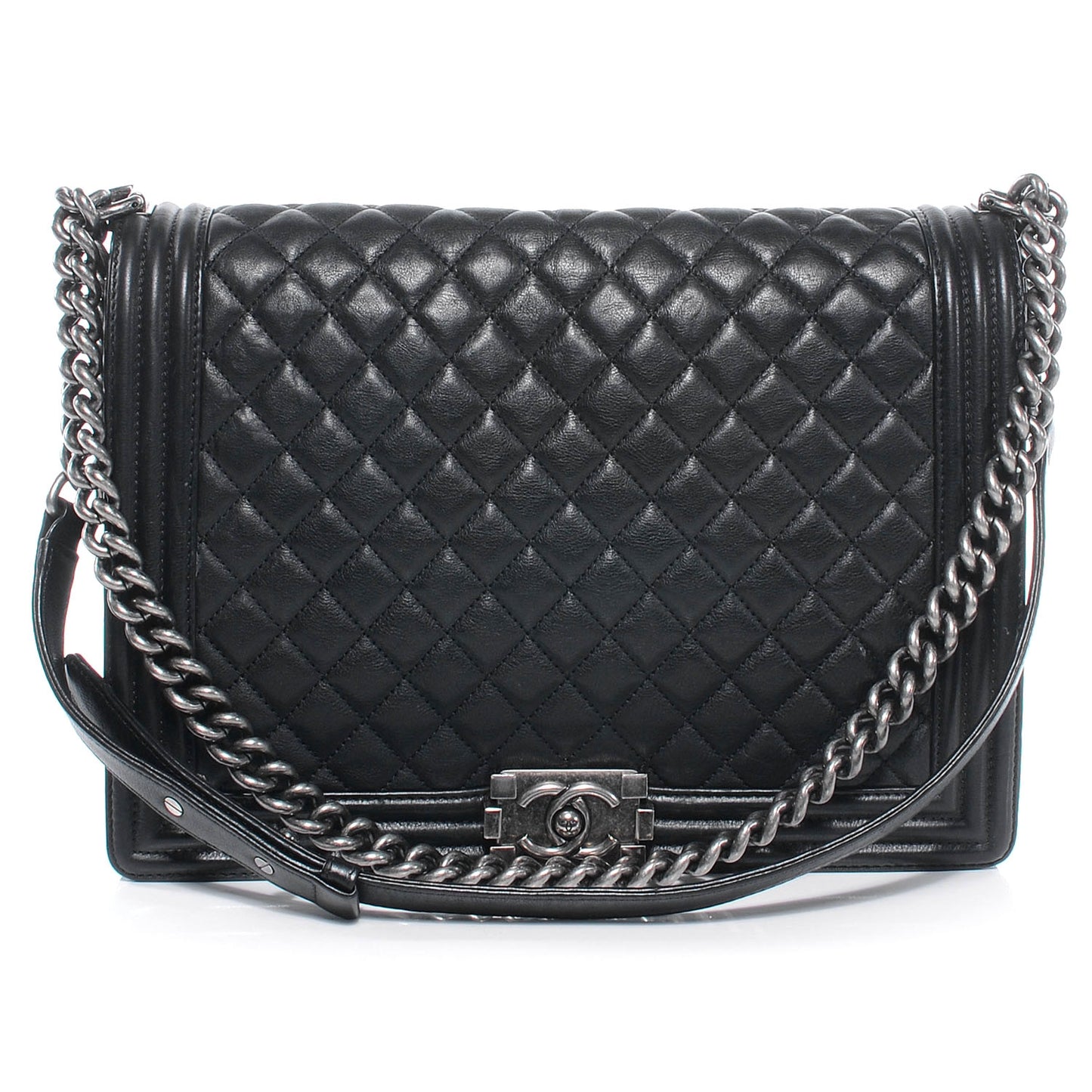 Calfskin Quilted Large Boy Flap Black