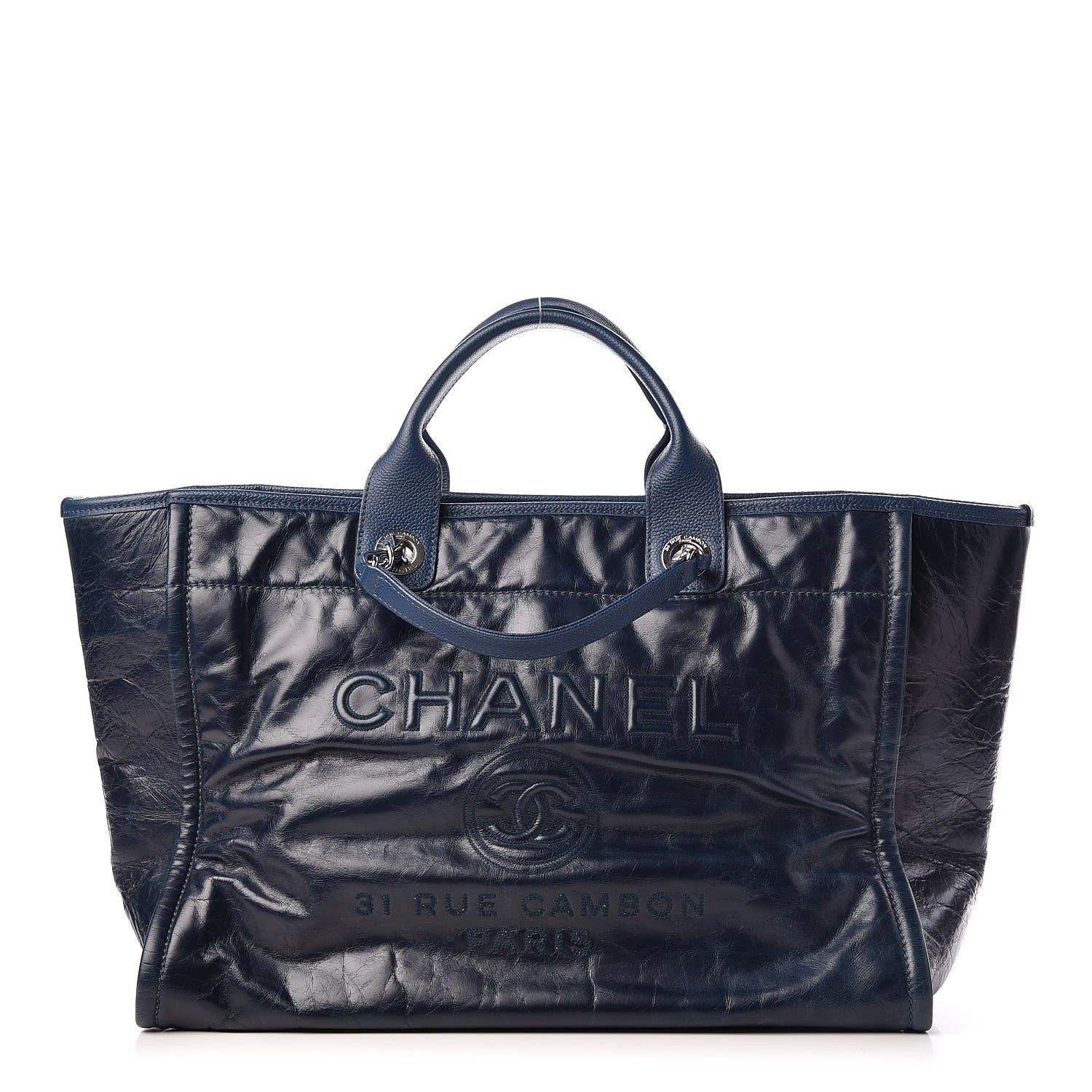 Chanel Glazed Calfskin Large Deauville Tote Blue 1 of 9