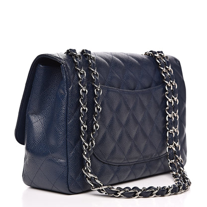 Chanel Caviar Quilted Jumbo Single Flap Dark Blue 3 of 12